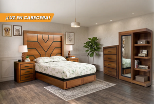CABECERA, DOS BURÓS Y CÓMODA CON LUNA SAMBA