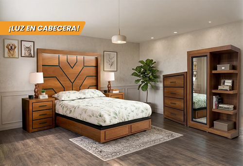 CABECERA, DOS BURÓS Y CÓMODA CON LUNA SAMBA