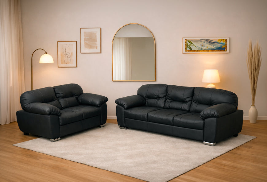 SOFÁ Y LOVE SEAT MILÁN PIEL NEGRA