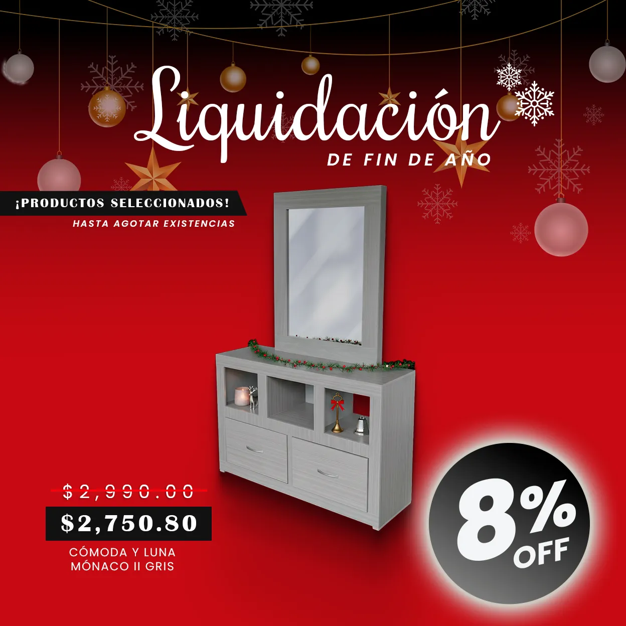 CÓMODA Y LUNA MÓNACO GRIS