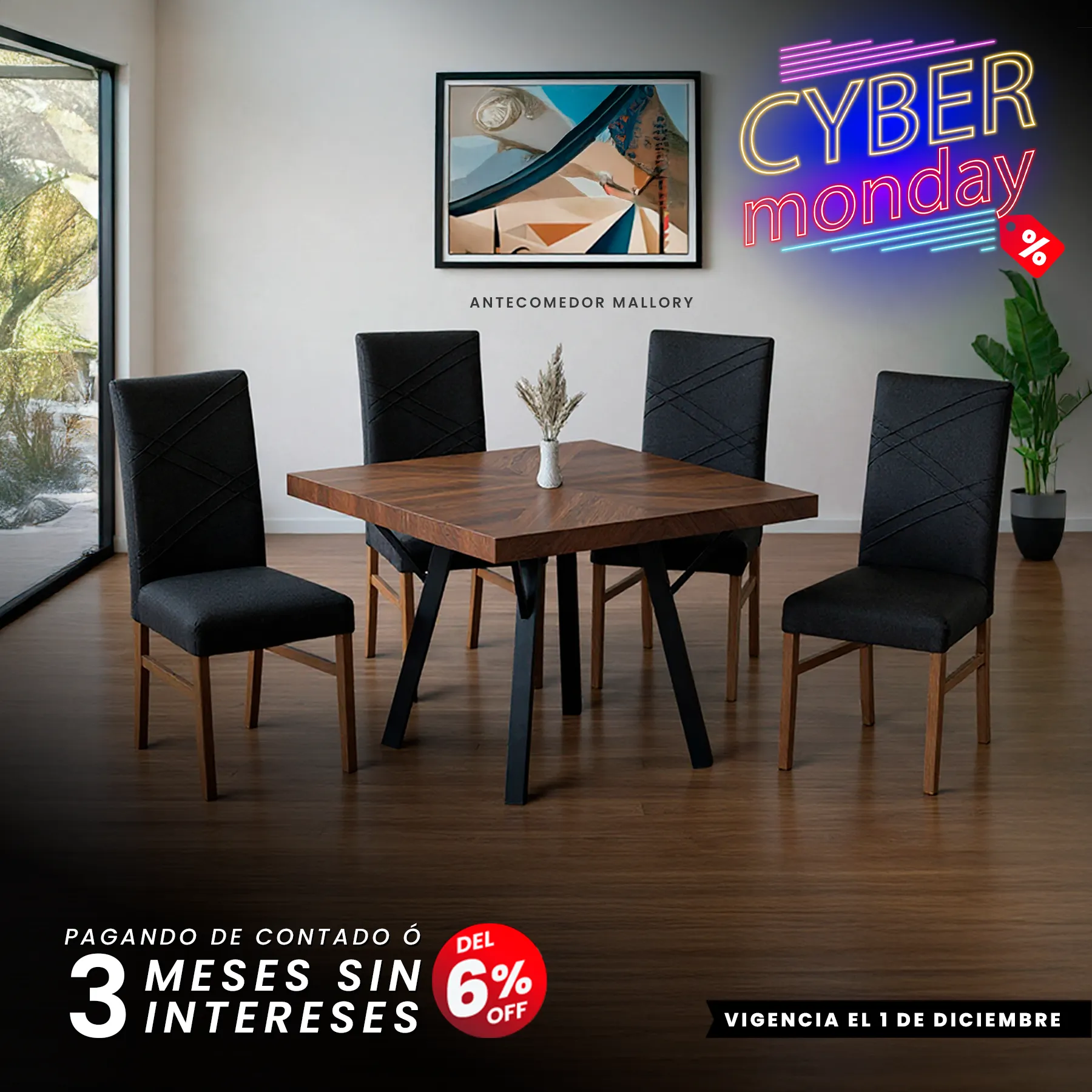 ANTECOMEDOR MALLORY JR CON 4 SILLAS RUSSEL CHARCOAL