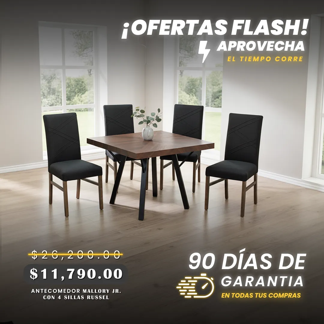 ANTECOMEDOR MALLORY JR CON 4 SILLAS RUSSEL CHARCOAL
