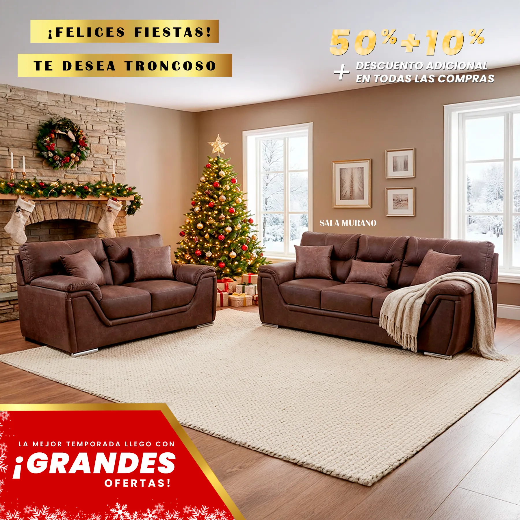 SALA MURANO LETTEO CHOCOLATE SOFÁ Y LOVE SEAT