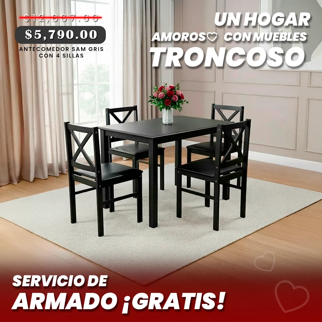 ANTECOMEDOR SAM GRIS CON 4 SILLAS