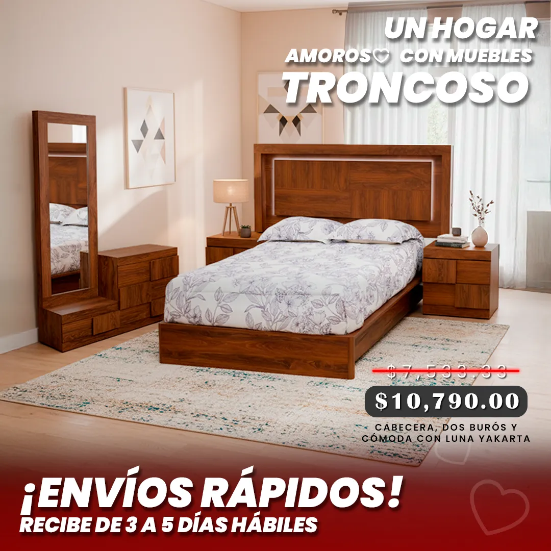 CABECERA, DOS BURÓS Y CÓMODA CON LUNA YAKARTA