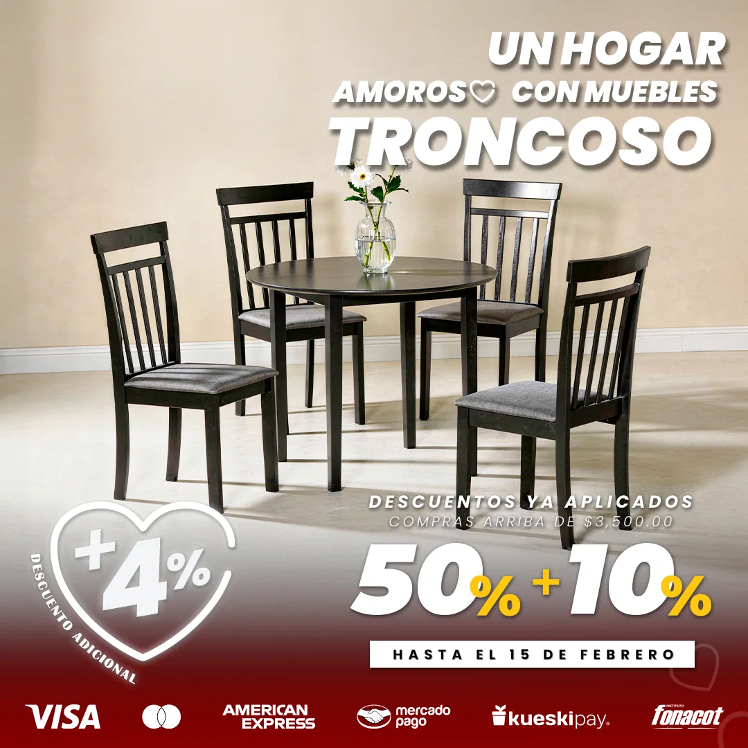 ANTECOMEDOR APRIL REDONDO NEGRO CON 4 SILLAS