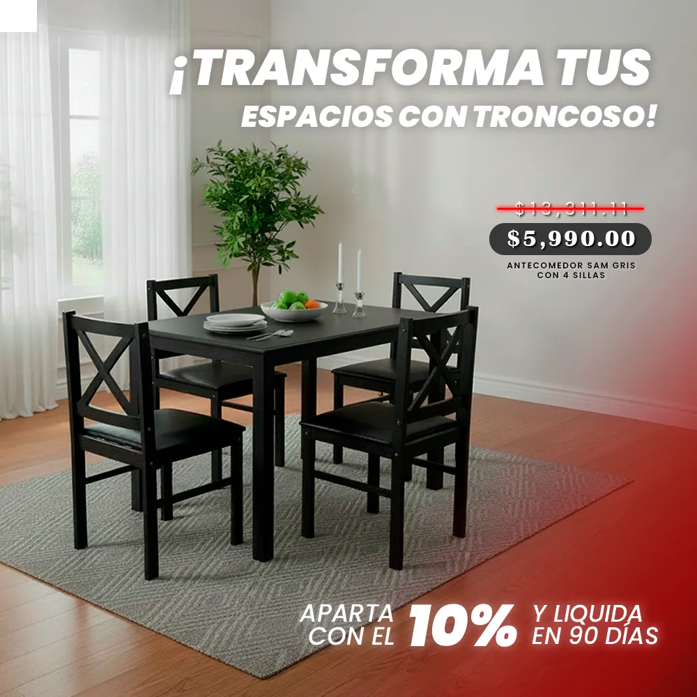 ANTECOMEDOR SAM GRIS CON 4 SILLAS