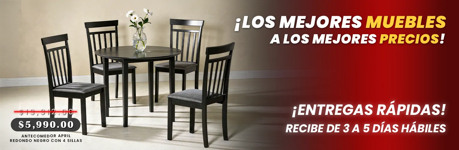 ANTECOMEDOR APRIL REDONDO NEGRO CON 4 SILLAS ANTECOMEDOR APRIL REDONDO NEGRO CON 4 SILLAS