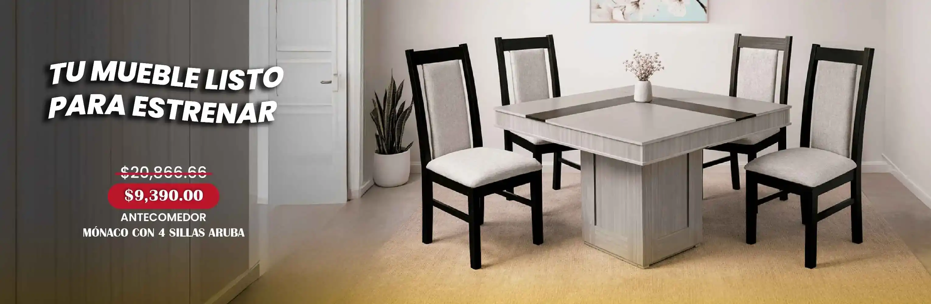 ANTECOMEDOR MÓNACO GRIS 1X1 VS/2 CON 4 SILLAS ARUBA