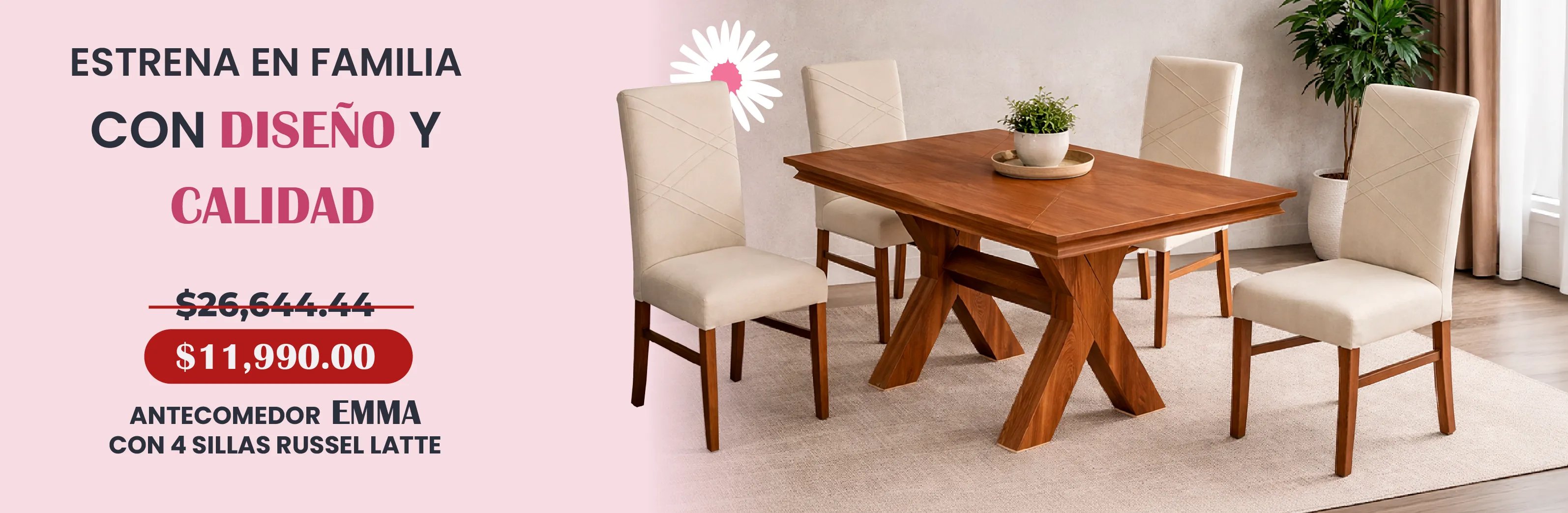 ANTECOMEDOR EMMA CON 4 SILLAS RUSSEL LATTE