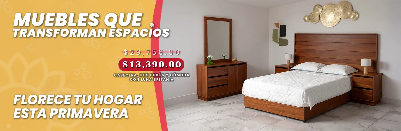 CABECERA, DOS BURÓS Y CÓMODA CON LUNA BRITANIA
