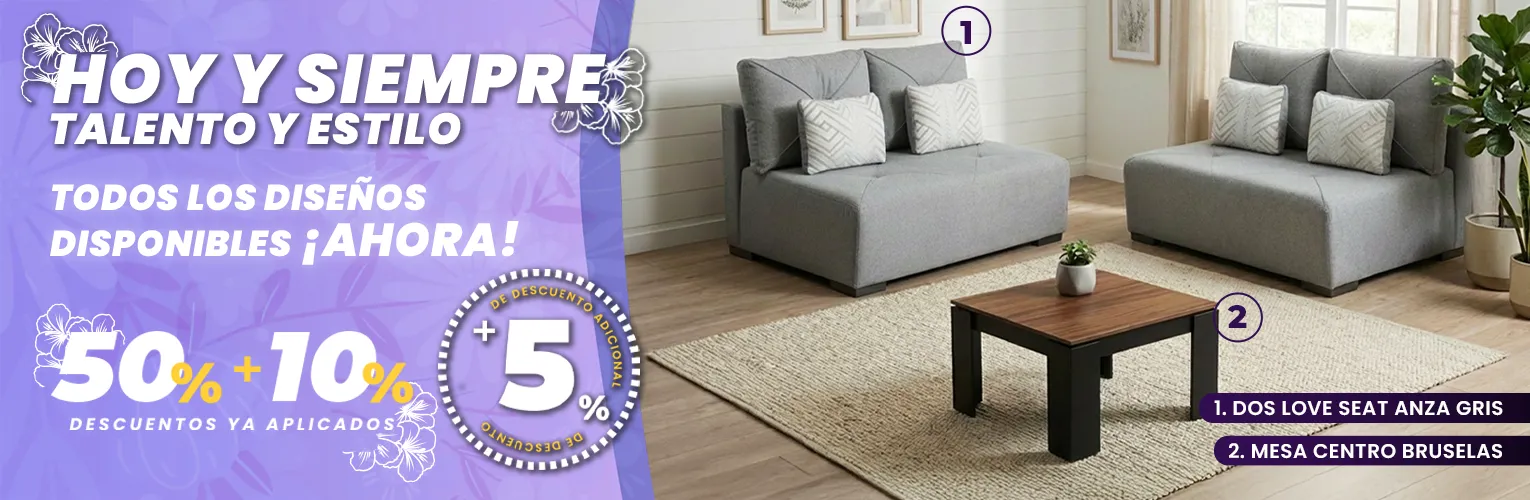 Dos Love Seat Anza Gris y Mesa de Centro Bruselas Dos Love Seat Anza Gris y Mesa de Centro Bruselas