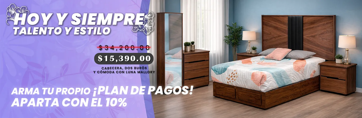 CABECERA, DOS BURÓS Y CÓMODA CON LUNA MALLORY