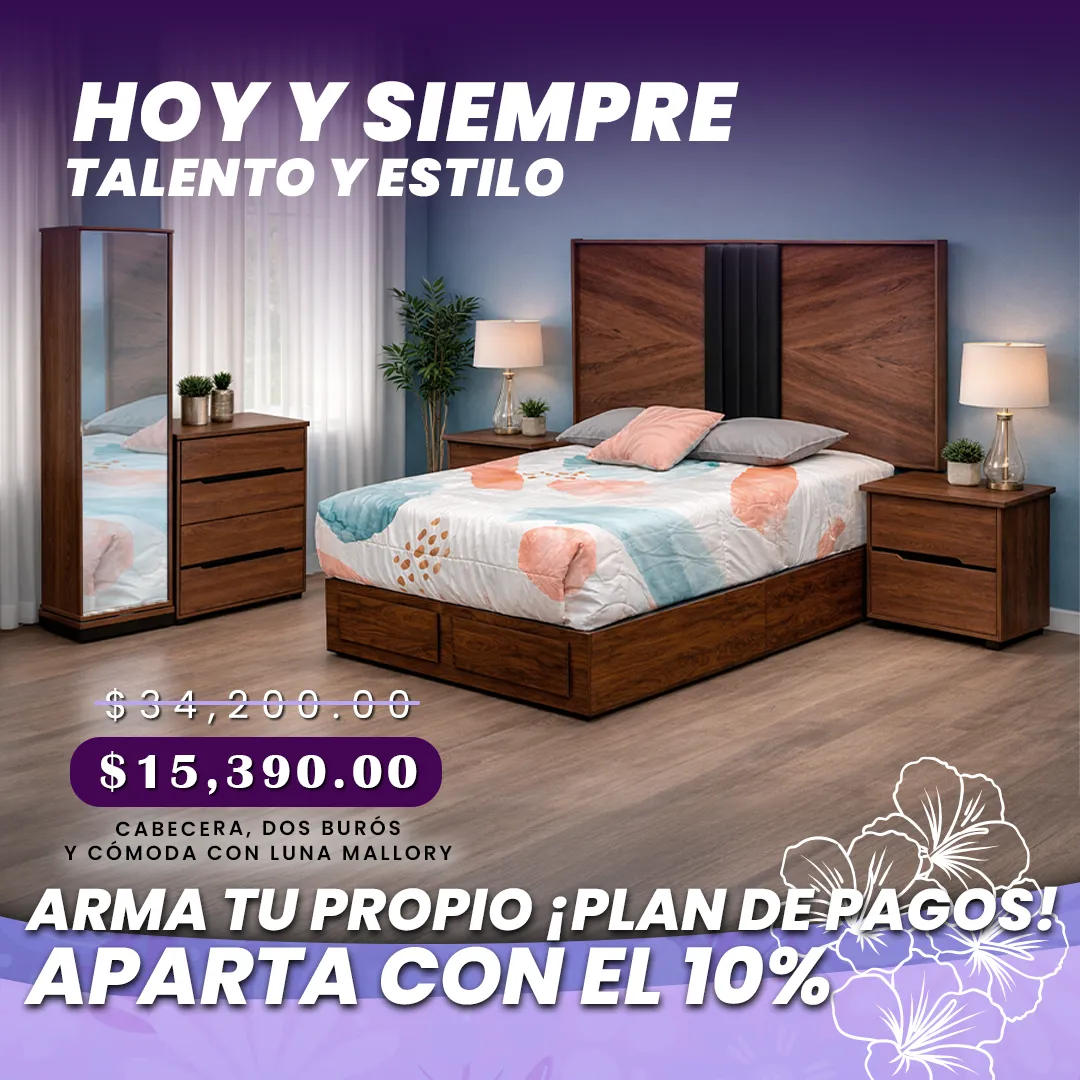 CABECERA, DOS BURÓS Y CÓMODA CON LUNA MALLORY