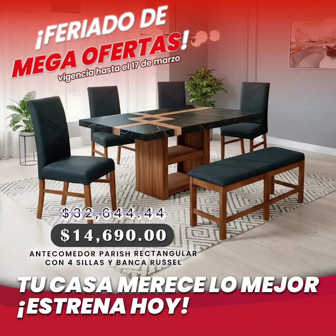 ANTECOMEDOR PARISH RECTANGULAR CON 4 SILLAS Y BANCA RUSSEL CHARCOAL ANTECOMEDOR PARISH RECTANGULAR CON 4 SILLAS Y BANCA RUSSEL CHARCOAL