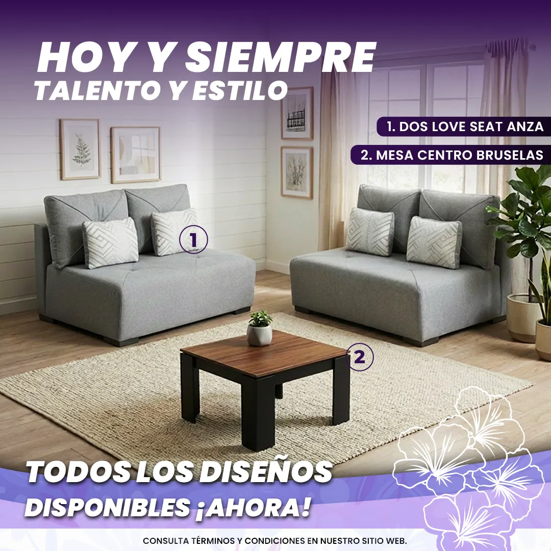 Dos Love Seat Anza Gris y Mesa de Centro Bruselas Dos Love Seat Anza Gris y Mesa de Centro Bruselas