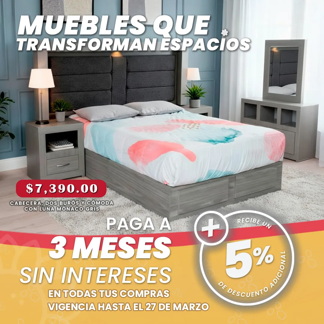 CABECERA, DOS BURÓS Y CÓMODA CON LUNA MÓNACO GRIS CABECERA, DOS BURÓS Y CÓMODA CON LUNA MÓNACO GRIS